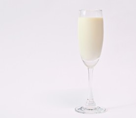 Glass of milk, white background