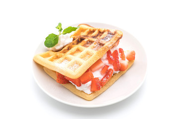 waffle with strawberry on white