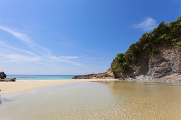 Seascape view with rocks,beautiful beach and sky ,nature background.