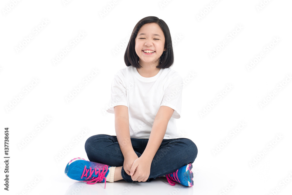 Wall mural Asian Short hair girl sitting