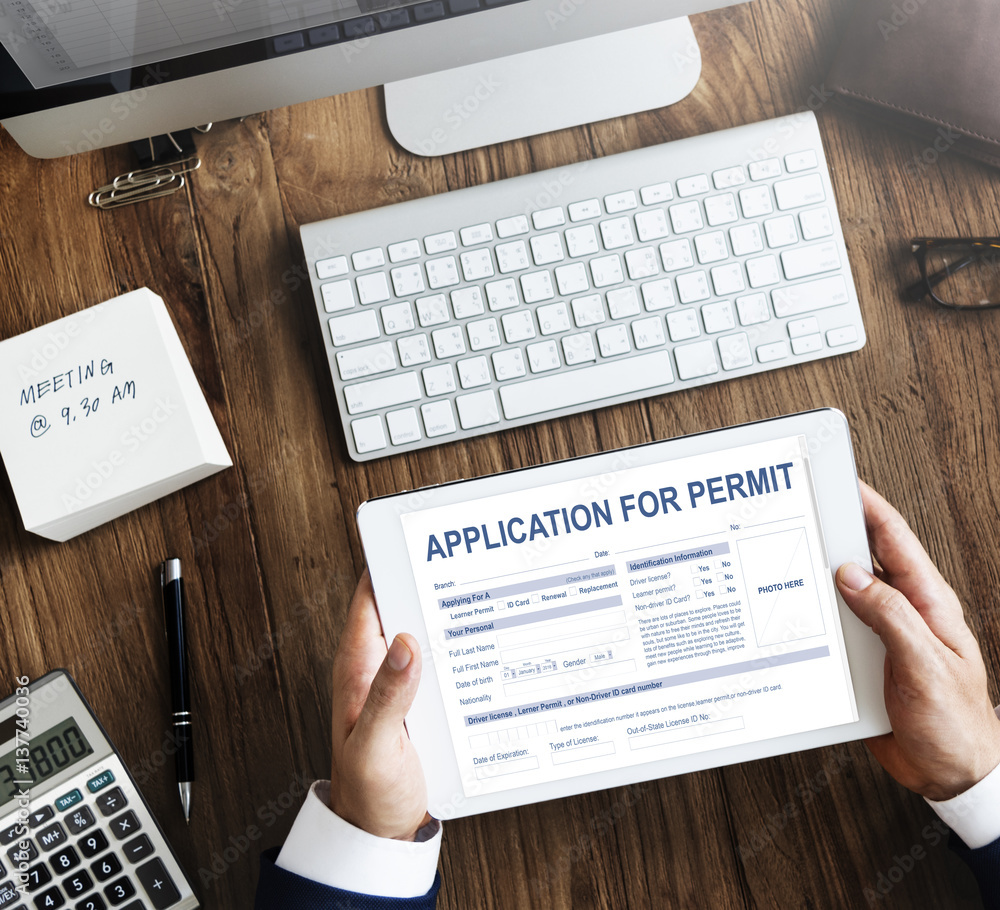 Poster application for permit form authority concept