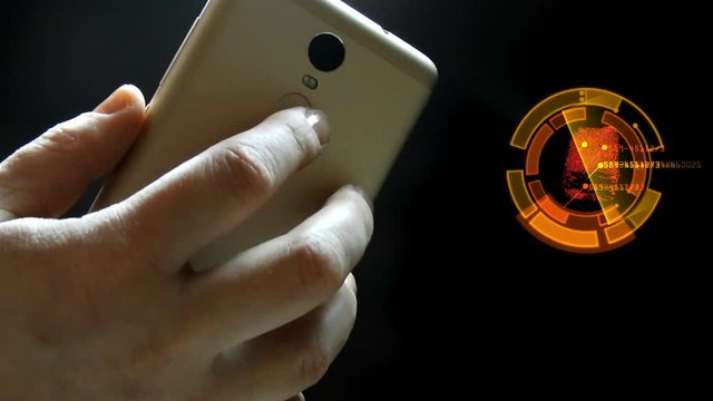 Smartphone. Access control with fingerprint scanner. Biometric protection of smartphone