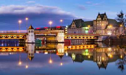 panorama of the historic district of Szczecin,night photography