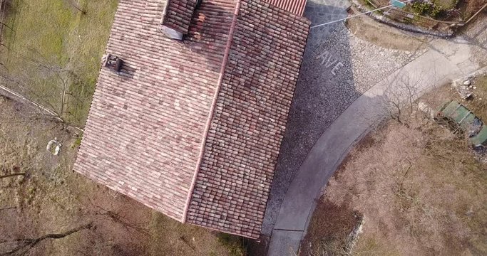Aerial view with the drone of Petello church in Albino, Bergamo, Italy
