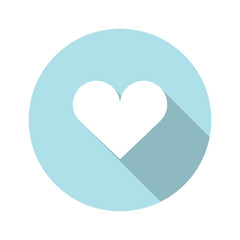 white heart vector icon with long shadow on blue