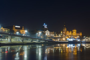 Fototapeta na wymiar panorama of the historic district of Szczecin,night photography