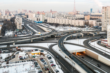 panorama of Moscow streets. Architecture, traffic and new areas with height