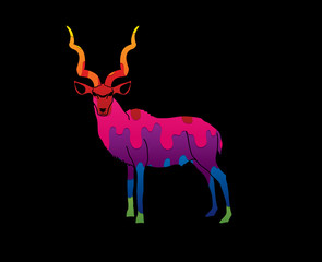 Kudu standing designed using melting colors graphic vector.