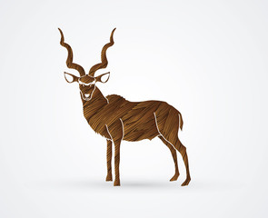 Kudu standing designed using brown grunge brush graphic vector.