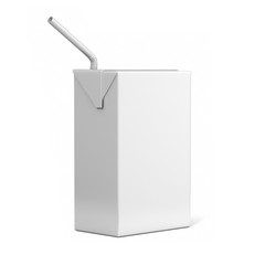 Juice or milk box with drinking straw for mock up 3D realistic rendering.