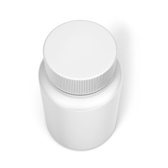 Bottle for medicines and set of various pills and tablets 3D realistic rendering