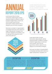 Annual report template with diagram vector illustration. SEO analytics, marketing strategy, business statistics and planning. Conceptual business design with data visualization elements and text