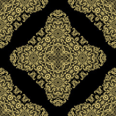 Seamless damask pattern. Traditional classic orient ornament. Black and golden pattern
