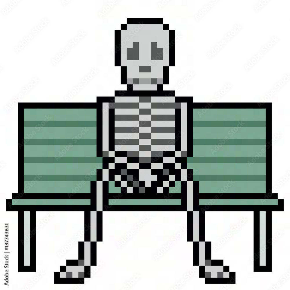 Wall mural pixel art skeleton sit