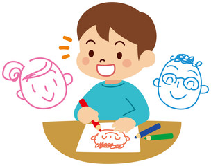 似顔絵を描く子供