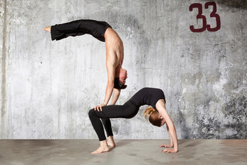 Young couple of modern ballet dancers  series of photos
