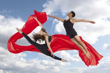Young couple of modern ballet dancers  series of photos