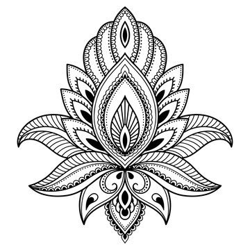 Henna tattoo flower template in Indian style. Ethnic floral paisley - Lotus. Mehndi style.
