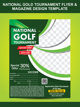 national gold golf flyer template & magazine design