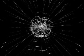 Broken glass on black background ,texture backdrop object design accident crash concept