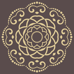 Elegant ornament in the style of barogue. Abstract traditional pattern with oriental elements. Brown and golden pattern