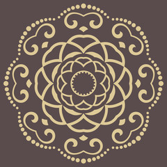 Elegant ornament in the style of barogue. Abstract traditional pattern with oriental elements. Brown and golden pattern