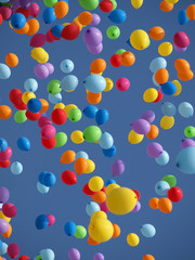 Multi colored balloons on a blue sky