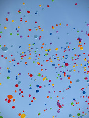 Multi colored balloons on a blue sky