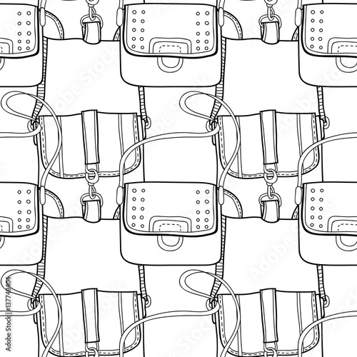 "Black and white seamless pattern with fashion bags for coloring" Stock
