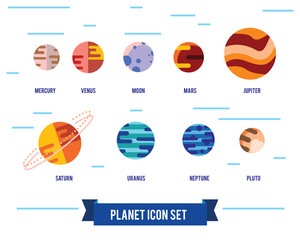 Vector flat icon set of solar system planets