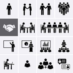 Conference Meeting Icons set. Team work and human resource management. - 137749207