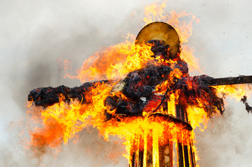 Burning down scarecrow of Shrovetide