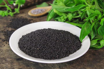 raw basil seed, herb in Thai, aids digestion as a laxative