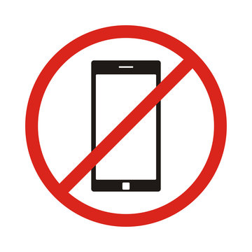 No phone sign. No talking by phone sign. Red prohibition. Vector illustration. Red no call symbol. No talk by phone icon. No Cell Phone.