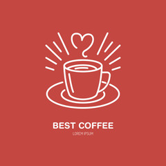 Coffee cup vector line icon. Barista equipment linear logo. Outline symbol for cafe, bar, shop.