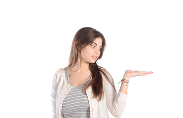 Fototapeta premium Young woman holding something