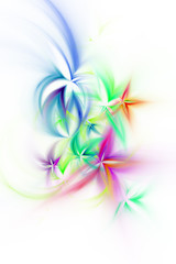 Fototapeta na wymiar Abstract smoky flowers on white background. Fantasy fractal artwork in rainbow colors. 3D rendering.