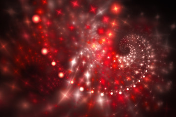 Bright galaxy. Abstract shining sparks on black background. Fantasy fractal design in pink, white and red colors. Digital art. 3D rendering.
