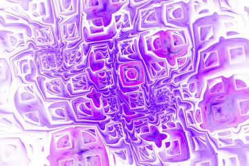 Abstract pink and purple swirly shapes on white background. Fantasy fractal texture. 3D rendering.