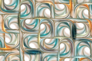 Abstract tiled background. Fantasy fractal design in blue, orange and grey colors. Digital art. 3D rendering.