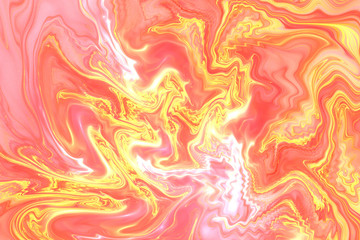 Abstract fantasy marble texture. Romantic fractal background in pink, red and yellow colors. Digital art. 3D rendering.