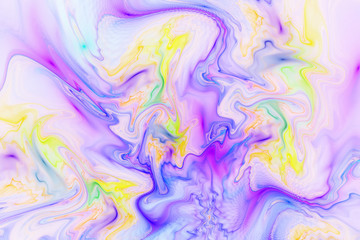 Abstract swirly texture. Fantasy fractal artwork in blue, purple and yellow colors. 3D rendering.