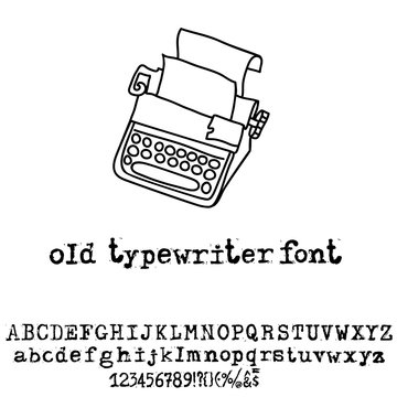 Vector old typewriter font. Vintage grunge font. Vector illustration