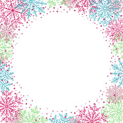 Winter frame with arabesques and snowflakes. Fine greeting card