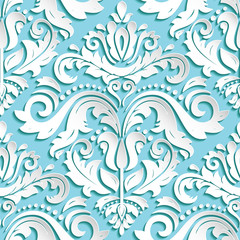 Floral ornament. Seamless abstract classic pattern with flowers. Light blue and white pattern