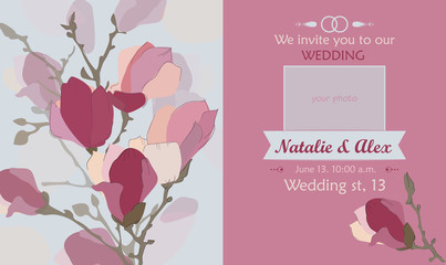 Wedding invitation with your photo. Wedding card on a floral background