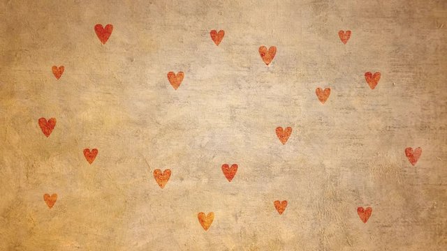 Animated hearts on rough texture background. Concept of romance, happiness and valentines day.