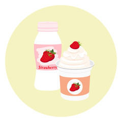 Yogurt healthy cream milk product in plastic container and bottle