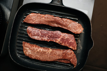 Wagyu Cooking on a pan-grill