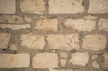 Old limestone stone wall with mortar background